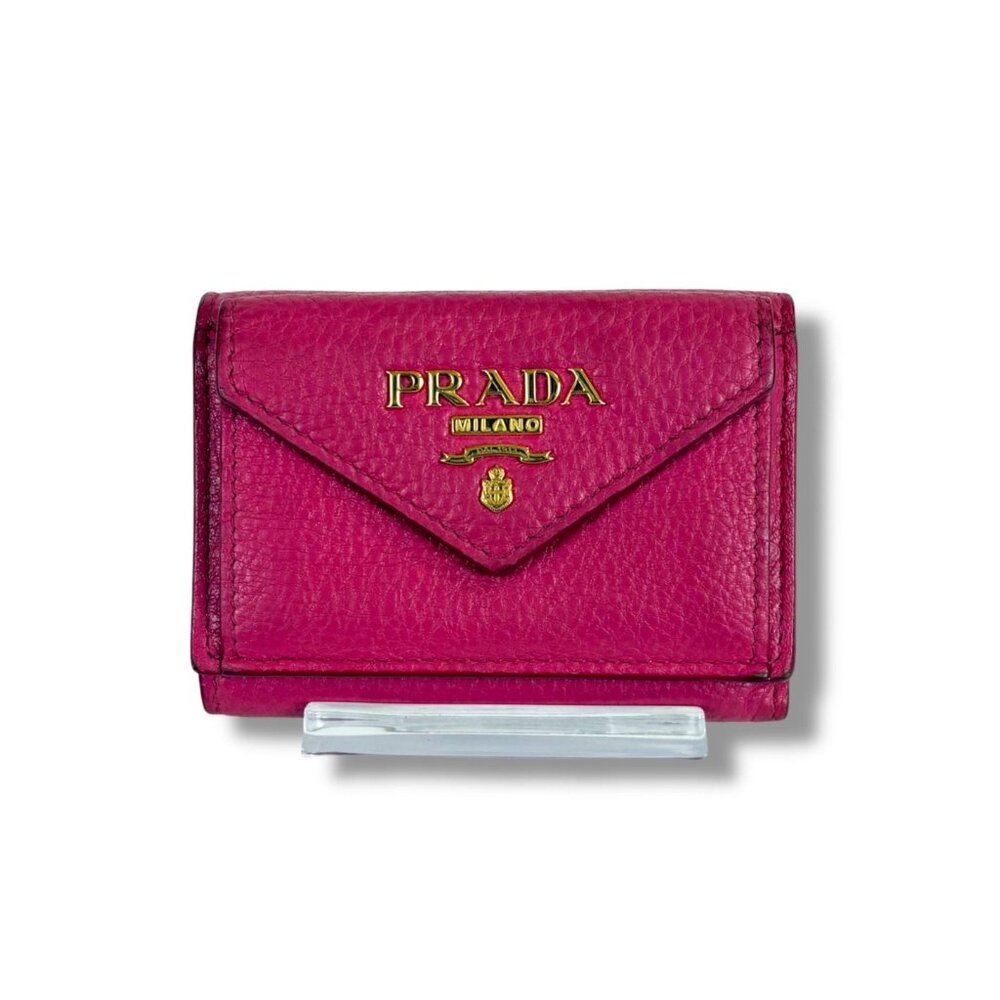 Prada Vitello Daino Leather Compact Wallet Trifold Wallet Gold Hardware Mini - Picture 2 of 10
